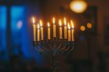 Lit Menorah with Candles