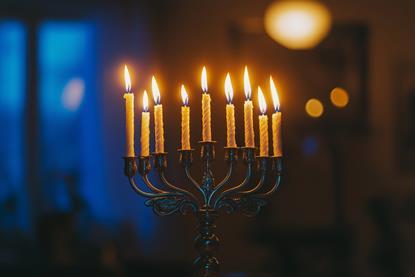 Lit Menorah with Candles