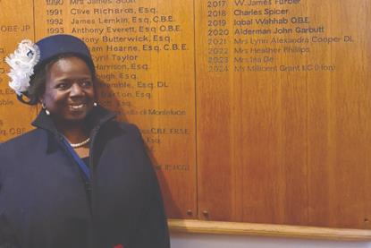 Millicent Grant - HSGL with Notice Board at Royal Courts of Justice on Declaration day