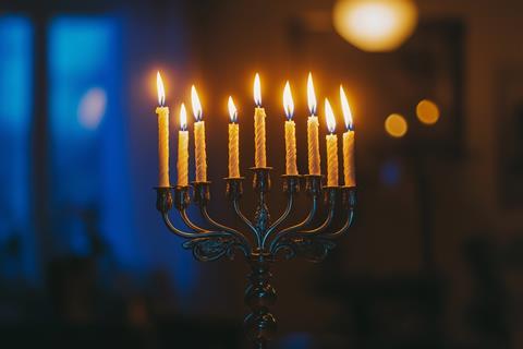 Lit Menorah with Candles
