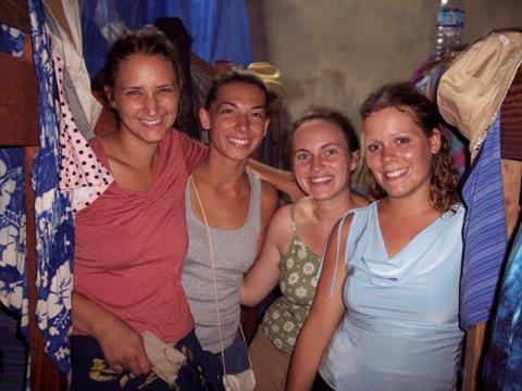 Becky (right) in Mozambique with friends Meredith, Kimberley and Monica