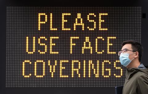 Please use face coverings sign