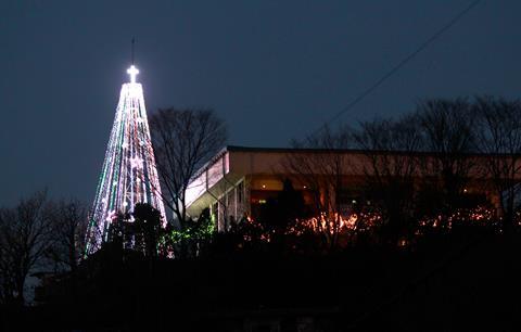 A giant steel Christmas tree near the border with North Korea, 2010